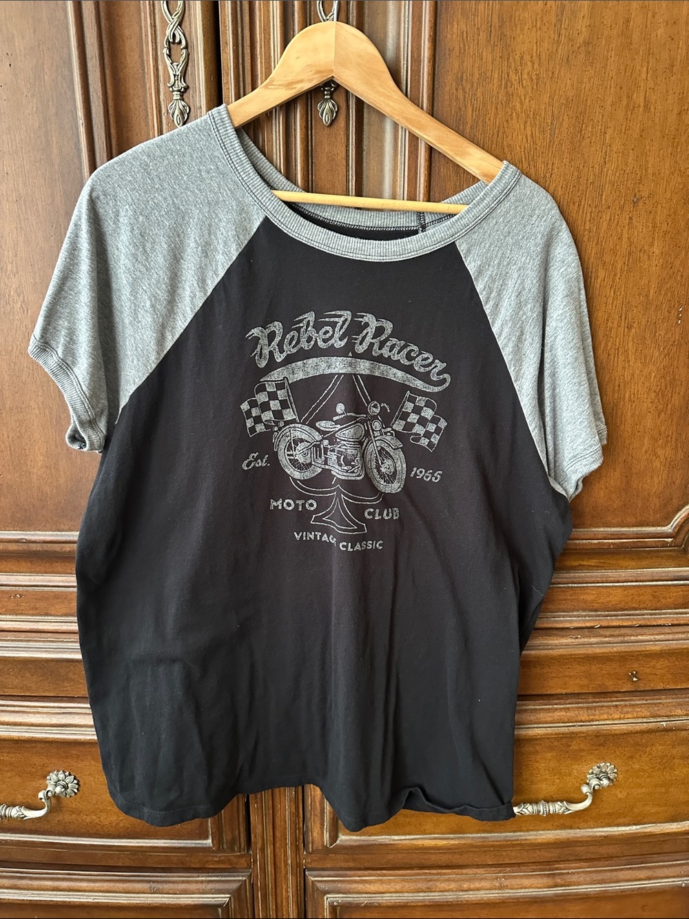 torrid Black and Gray 'Rebel Racer' Raglan Short Sleeve Tee